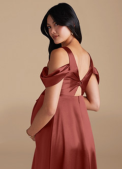 Azazie Rhea Maternity Bridesmaid Dresses A-Line Pleated Metallic Satin Floor-Length Dress image4