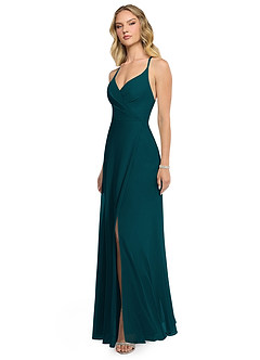 Azazie Davis Bridesmaid Dresses Pine A-Line V-Neck Chiffon Dress image3