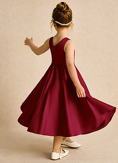 Azazie Hermia Robe Demoiselle D'honneur Fillette Robe Trapèze en Mat Satiné Sans manches Bourgogne image5