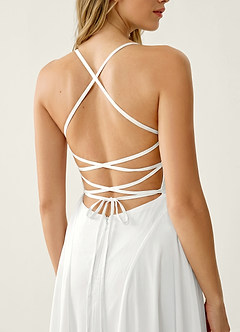 Madeleine White Satin Lace Up Back Midi A-line Graduation Dress image6