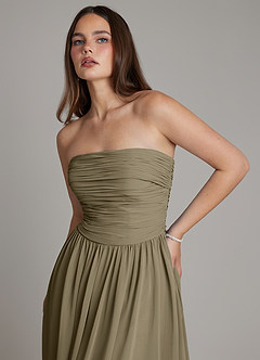 Azazie Andreina Vestidos de damas de honor Vestido de Verde Sauce de Gasa de Línea A con Plisado image6