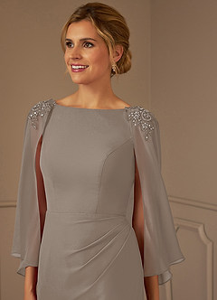 Azazie Carmela Mère de la mariée Robes Robe Fourreau en Mousseline de soie Dentelle Taupe image5