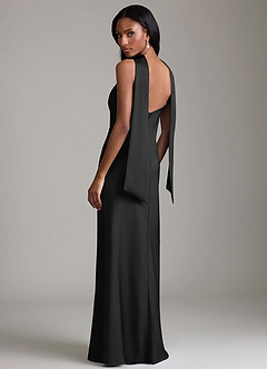 Azazie Cassiana Vestidos de damas de honor Vestido de Negro de Satén Elástico de Corte Sirena con Plisado image2