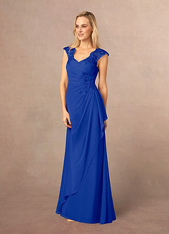 Azazie Gladys Mother of the Bride Dresses Royal Blue A-Line Queen Anne Lace Chiffon Dress image3