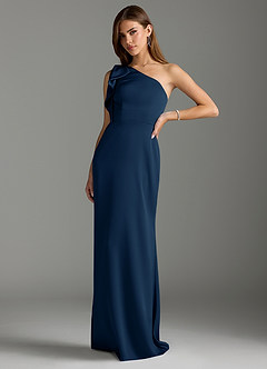 Azazie Rinna Bridesmaid Dresses Dark Navy Mermaid Ruched Stretch Satin Dress image4