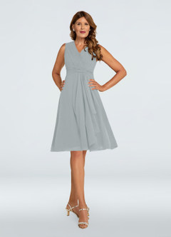 Azazie Theron Mother of the Bride Dresses Dolphin Grey A-Line V-Neck Pleated Chiffon Dress image7