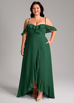 Azazie Lyra Bridesmaid Dresses Dark Green A-Line Chiffon Convertible Dress image16