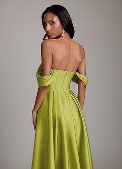 Azazie Loisa Abiti da Damigella Abito A-Line in Raso Elasticizzato a Spalla Scoperta Citronella image4