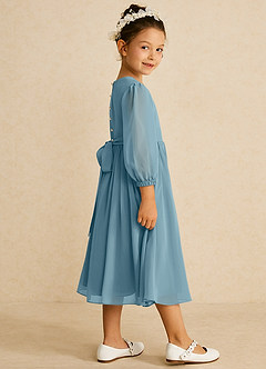 Azazie Lolo Flower Girl Dresses Moody Blue A-Line with Sleeves Chiffon Dress image4