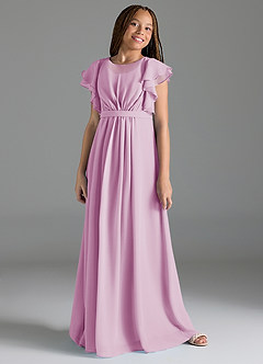 Azazie Daphne Junior Vestido de Rosa Caramelo de Gasa de Corte en A con Plisado image4