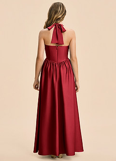 Azazie Kyrie Junior Scarlet A-Line Pleated Stretch Satin Dress image2