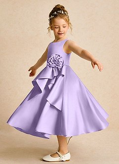 Azazie Hermia Flower Girl Dresses Lilac A-Line Sleeveless Matte Satin Dress image3