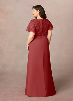 Azazie Singer Mother of the Bride Dresses Rust A-Line V-Neck Lace Chiffon Dress image9