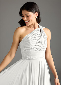 Azazie Charlize Bridesmaid Dresses White A-Line One Shoulder Chiffon Dress image5