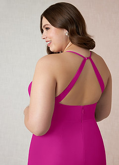 Azazie Becca Bridesmaid Dresses Fuchsia Sheath V-Neck Chiffon Dress image11