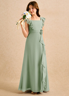 Azazie Soso Jurken voor bloemenmeisjes A-Lijn Jurk van Chiffon Geplooid Stoffige Salie image4