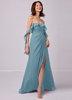 Barbie ♥ Azazie Bridesmaid Dresses Moody Blue A-Line Off the Shoulder Chiffon Convertible Dress image5
