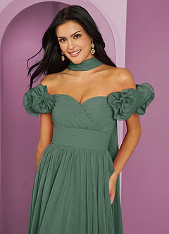 Barbie ♥ Azazie Bridesmaid Dresses Eucalyptus A-Line Off the Shoulder Chiffon Convertible Dress image5