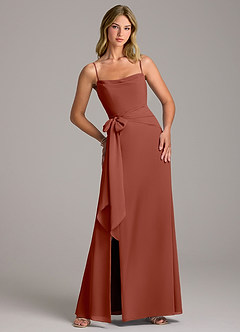 Azazie Tahlia Bridesmaid Dresses Auburn A-Line with Belt Chiffon Dress image1