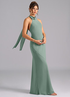 Azazie Velli Bridesmaid Dresses Silver Sage Mermaid High Neck Chiffon Dress image3