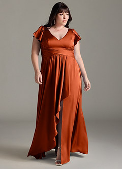 Azazie Omari Robes de demoiselle d'honneur Robe Trapèze en Satin extensible Paprika image7