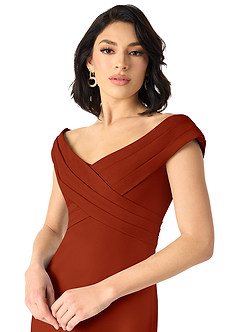 Azazie Evita Bridesmaid Dresses Rust A-Line Off the Shoulder Stretch Crepe Dress image4