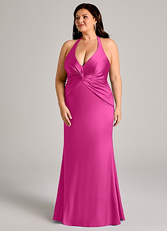 Azazie Valerie Robes de demoiselle d'honneur Robe Sirène en Satin extensible Plissée Fuchsia image11