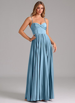 Azazie Akiko Brautjungfernkleider A-Linie Herzausschnitt Stretch-Satin Kleid Stahlblau image3