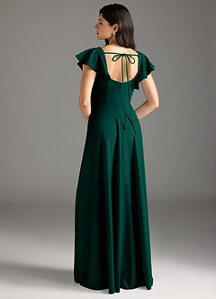 Azazie Bondi Bridesmaid Dresses Pine A-Line Ruched Stretch Crepe Dress image3