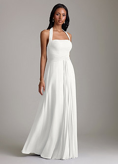 Azazie Clarisa Bridesmaid Dresses White A-Line Pleated Chiffon Dress image1