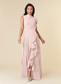 Azazie Narine vestidos de madre de la novia Vestido Rosa Rubor de Gasa de Corte en A con Cuello alto plisado image3
