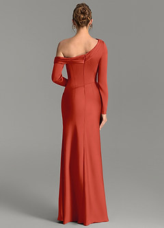 Azazie Sandra Bridesmaid Dresses Rust Mermaid Long Sleeve Stretch Satin Dress image6