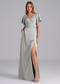 Azazie Ambrosia Bridesmaid Dresses Silver A-Line Pleated Stretch Satin Dress image6