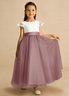Azazie Pookie Blumenmädchenkleider A-Linie Spitze Tüll Kleid Altrosa image4