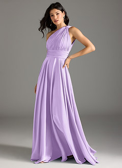 Azazie Charlize Bridesmaid Dresses Lilac A-Line One Shoulder Stretch Satin Dress image4