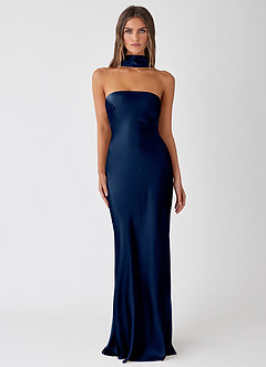 Serendipity Navy 100% Washable Silk Maxi Dress image1