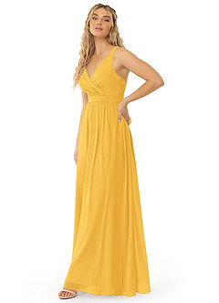 Azazie Kora Bridesmaid Dresses Marigold A-Line Pleated Chiffon Dress image2