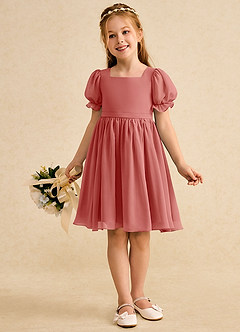 Azazie Jolie Flower Girl Dresses Antique Rose A-Line with Sleeves Chiffon Dress image4