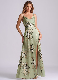 Azazie Sarella Brautjungfernkleider A-Linie Plissee Stretch-Satin Kleid Blumige Ranken image3