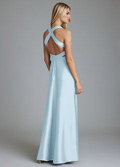 Azazie Raelynn Venta Final Vestido de Azul Cielo de Satén Elástico de Corte en A con Plisado image2