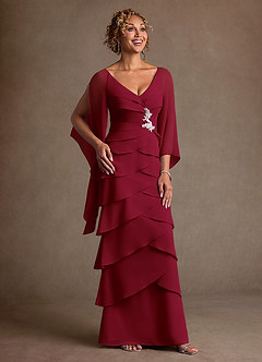 Azazie Arabinda vestidos de madre de la novia Vestido de Borgoña de Gasa de Corte Recto con Volante image1