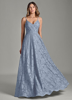 Azazie Amani 신부 들러리 드레스 A라인 주름진 플로럴 번아웃 바닥 길이 드레스 image5