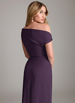Azazie Emerson Bridesmaid Dresses Plum Sheath Off the Shoulder Chiffon Dress image3