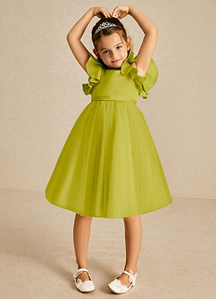 Azazie Kaeya Flower Girl Dresses Lemongrass A-Line Bow Tulle Dress image3