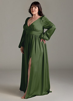 Azazie Norah Robes de demoiselle d'honneur Robe Trapèze en Satin extensible Genévrier image11