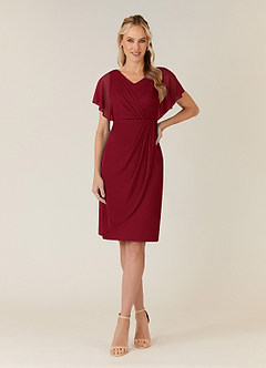 Azazie Waverly Mother of the Bride Dresses Burgundy Sheath Pleated Mesh Dress image1
