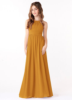 Azazie Jaylah Junior Butterscotch A-Line Ruched Chiffon Dress image2