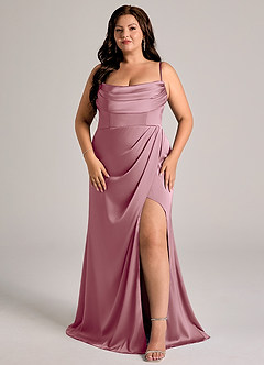 Azazie Johana Robes de demoiselle d'honneur Robe Sirène Convertible en Satin extensible Épaule décolletée Mauve Vintage image13