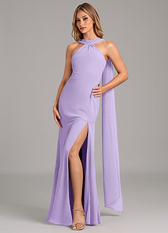 Azazie Kinsley Robes de demoiselle d'honneur Robe Sirène en Mousseline de soie Plissée Lilas image1