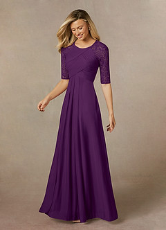 Azazie Raelyn Mother of the Bride Dresses Grape A-Line Lace Mesh Dress image3